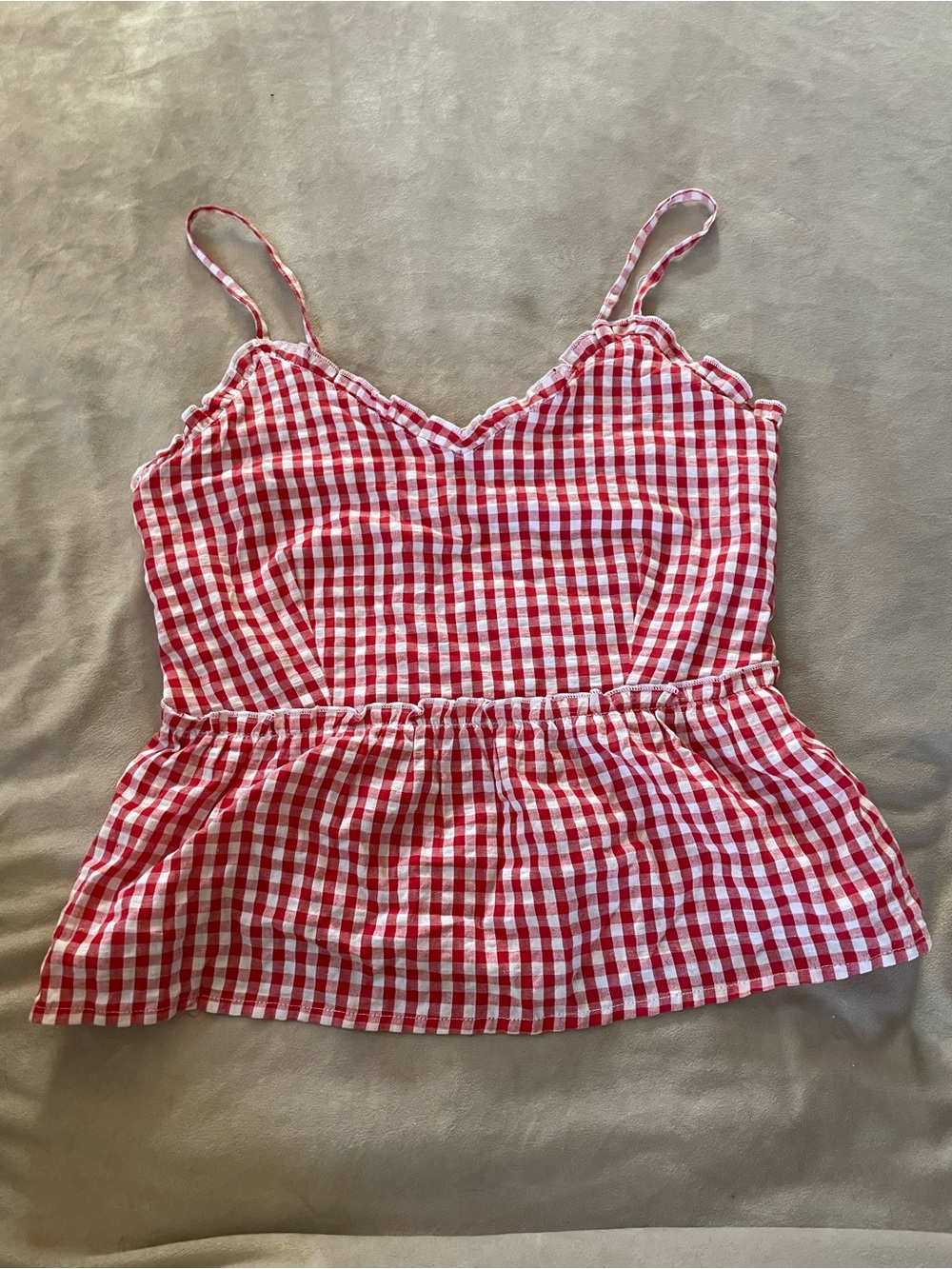 Red Gingham Spaghetti Strap Peplum Cami - Women